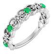 14K White Gold Natural Emerald & .02 CTW Natural Diamond Scroll Ring