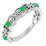 14K White Gold Natural Emerald & .02 CTW Natural Diamond Scroll Ring