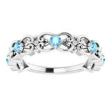 14K White Gold Natural Aquamarine & .02 CTW Natural Diamond Scroll Ring