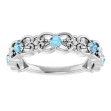 14K White Gold Natural Aquamarine & .02 CTW Natural Diamond Scroll Ring