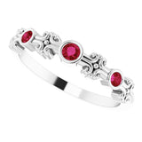 14K White Natural Ruby Bezel-Set Ring