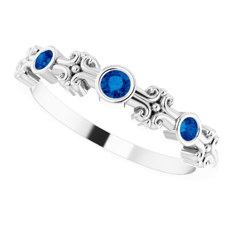 14K White Gold Natural Blue Sapphire Bezel-Set Ring