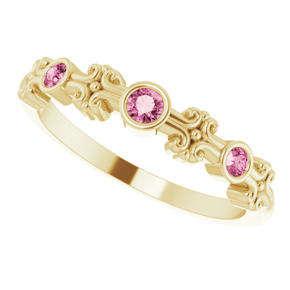 14K Yellow Gold Natural Pink Tourmaline Bezel-Set Ring