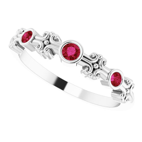 14K White Gold Natural Ruby Bezel-Set Ring