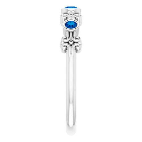 14K White Gold Natural Blue Sapphire Bezel-Set Ring