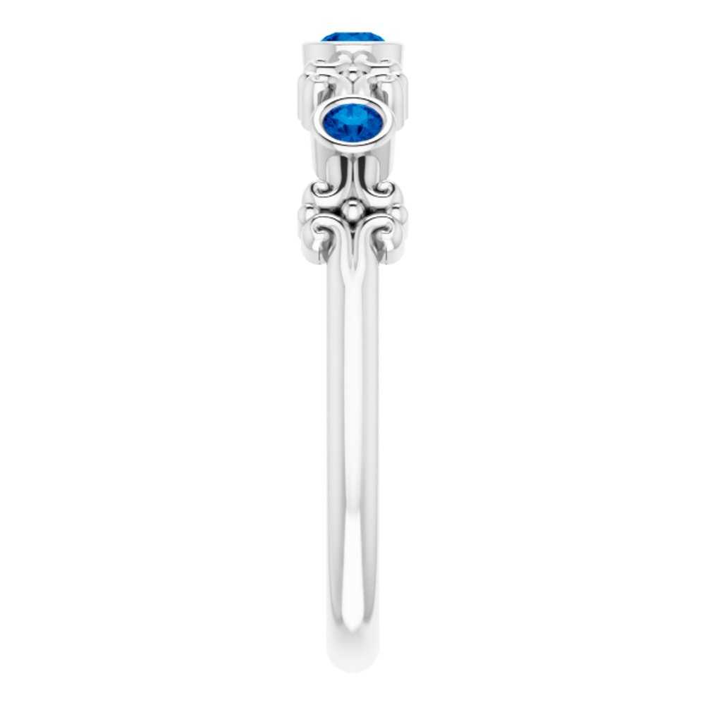 14K White Gold Natural Blue Sapphire Bezel-Set Ring