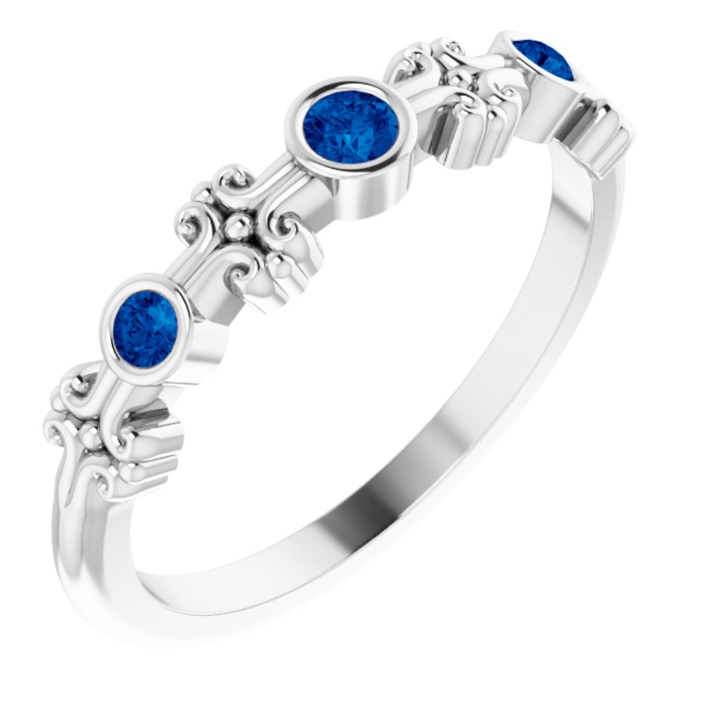 14K White Gold Natural Blue Sapphire Bezel-Set Ring