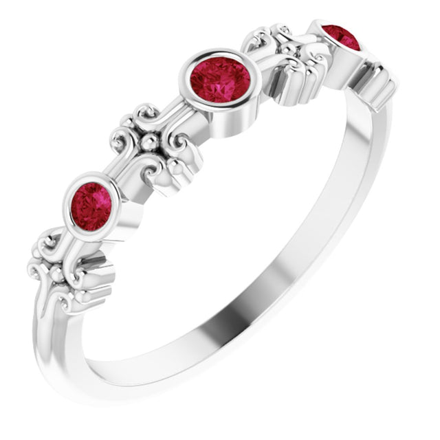 14K White Natural Ruby Bezel-Set Ring