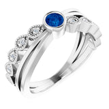 14K White Natural Blue Sapphire & .04 CTW Natural Diamond Ring