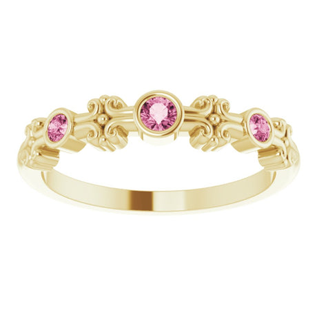 14K Yellow Gold Natural Pink Tourmaline Bezel-Set Ring