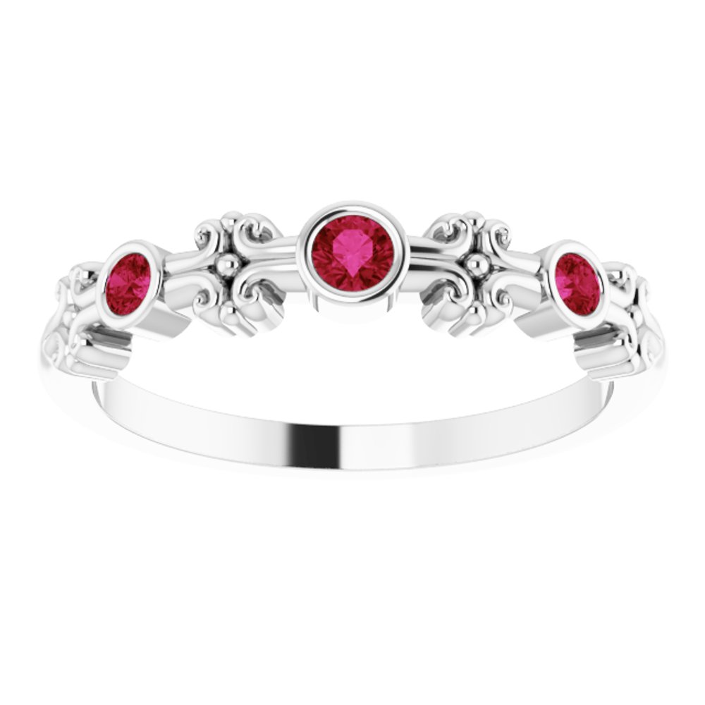 14K White Natural Ruby Bezel-Set Ring