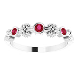 14K White Natural Ruby Bezel-Set Ring