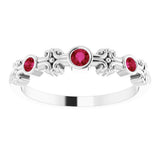 14K White Gold Natural Ruby Bezel-Set Ring