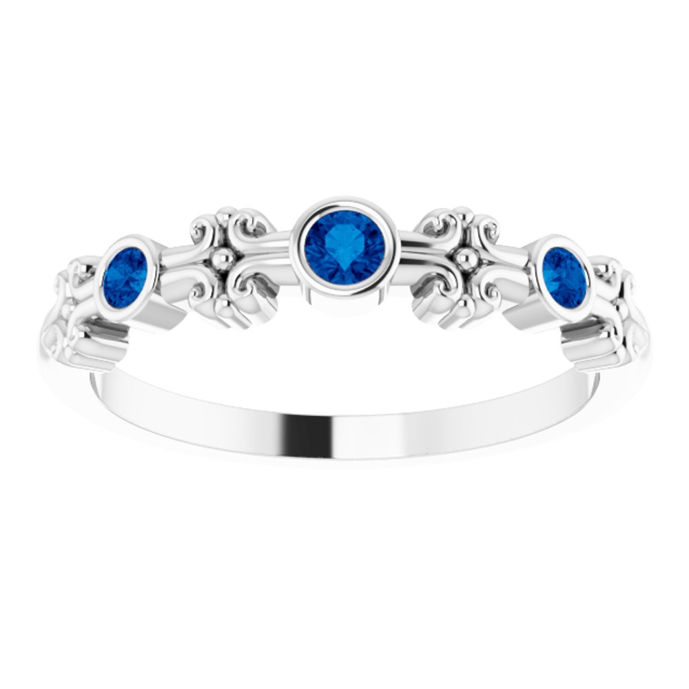 14K White Gold Natural Blue Sapphire Bezel-Set Ring