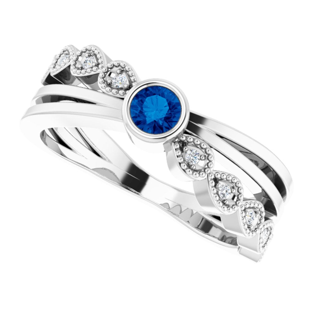 14K White Natural Blue Sapphire & .04 CTW Natural Diamond Ring