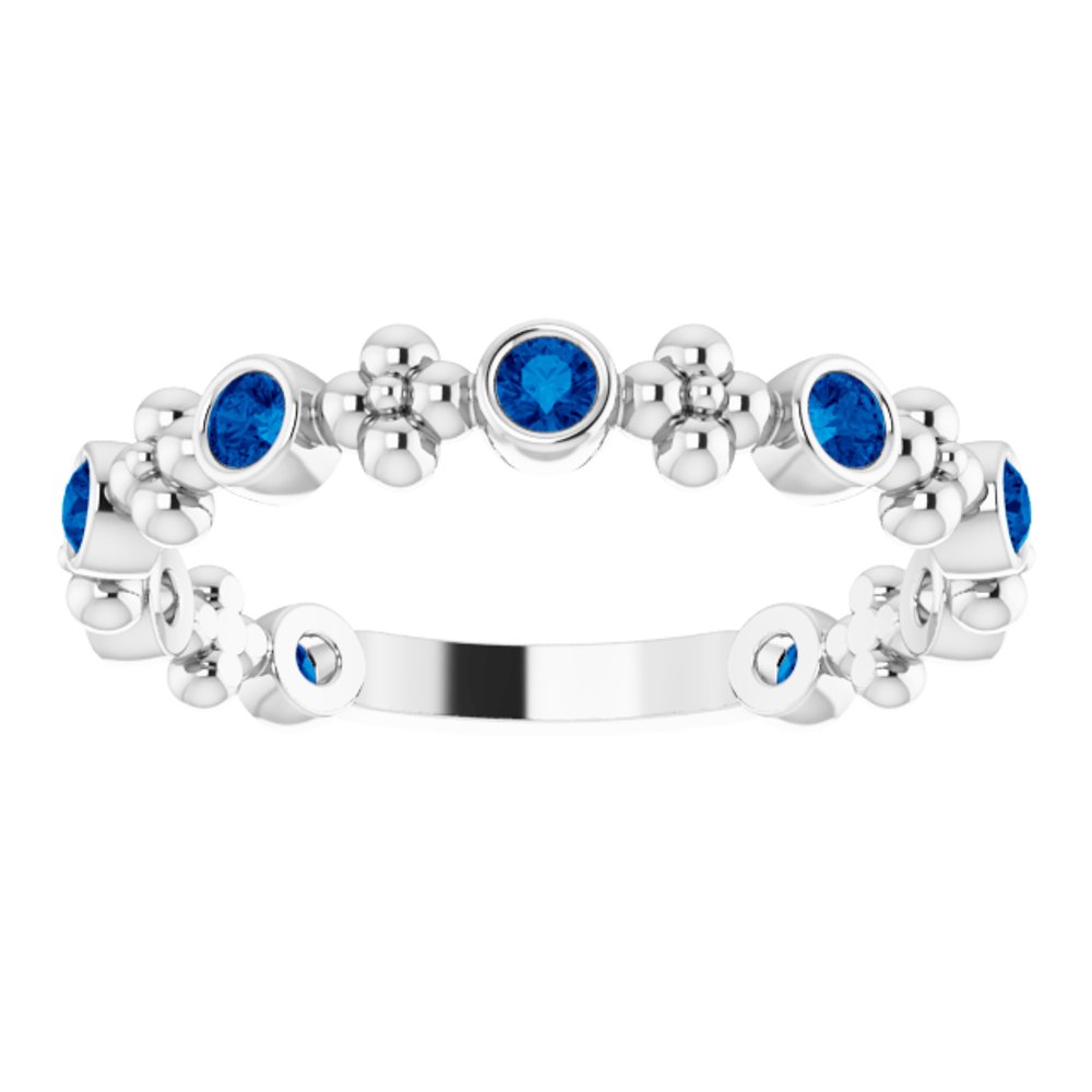 14K White Lab-Grown Blue Sapphire Beaded Ring