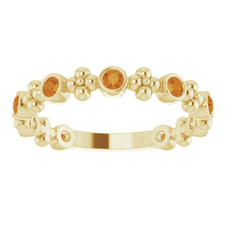 14K Yellow Gold Natural Citrine Beaded Ring