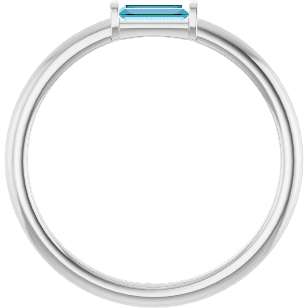 14K White Gold Natural Sky Blue Topaz Stackable Ring