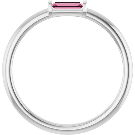 14K White Natural Pink Tourmaline Stackable Ring