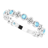 14K White Natural Aquamarine Beaded Ring