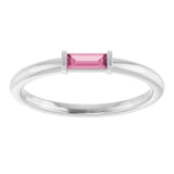 14K White Natural Pink Tourmaline Stackable Ring