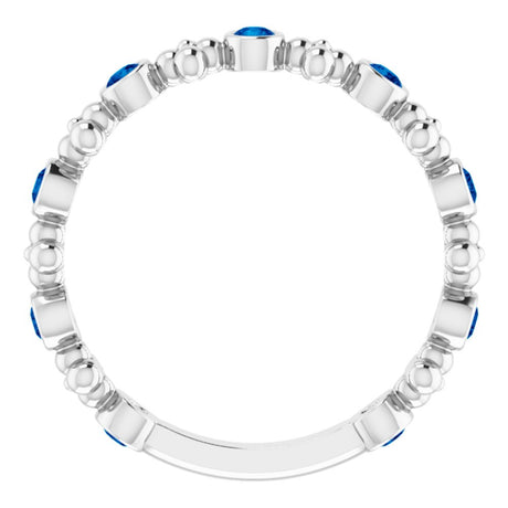 14K White Gold Lab-Grown Blue Sapphire Beaded Ring