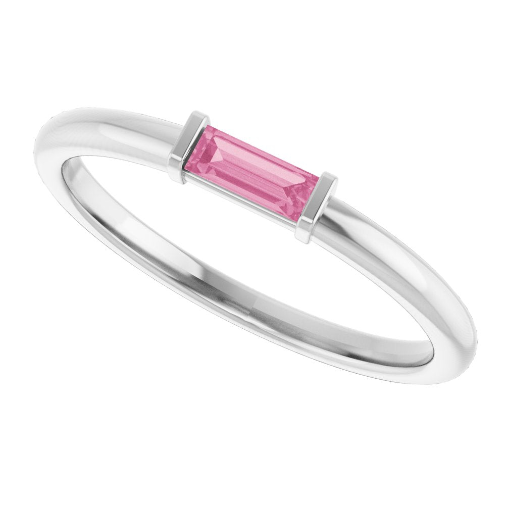 Sterling Silver Natural Pink Tourmaline Stackable Ring