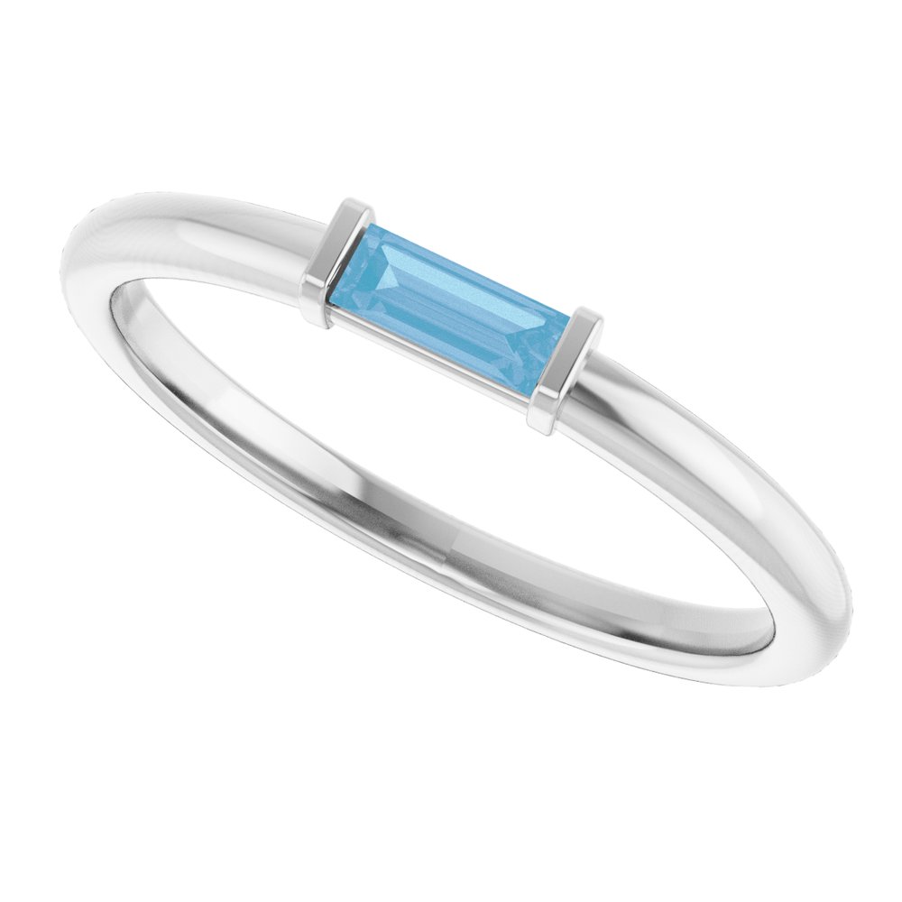14K White Gold Natural Sky Blue Topaz Stackable Ring