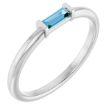 14K White Natural Sky Blue Topaz Stackable Ring