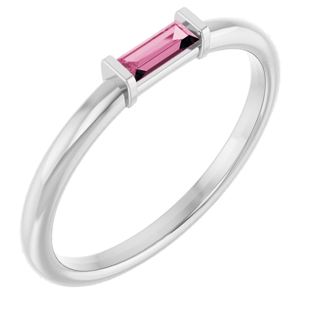 Sterling Silver Natural Pink Tourmaline Stackable Ring