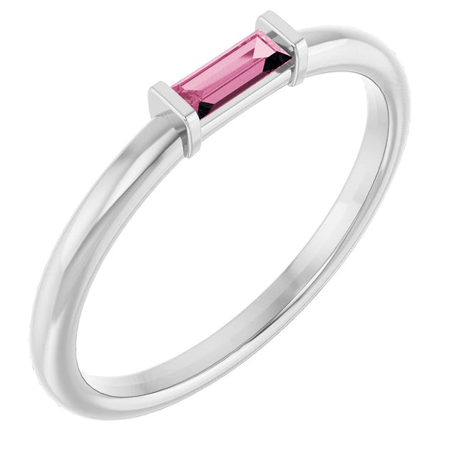 14K White Natural Pink Tourmaline Stackable Ring