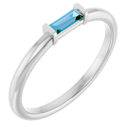 14K White Gold Natural Sky Blue Topaz Stackable Ring