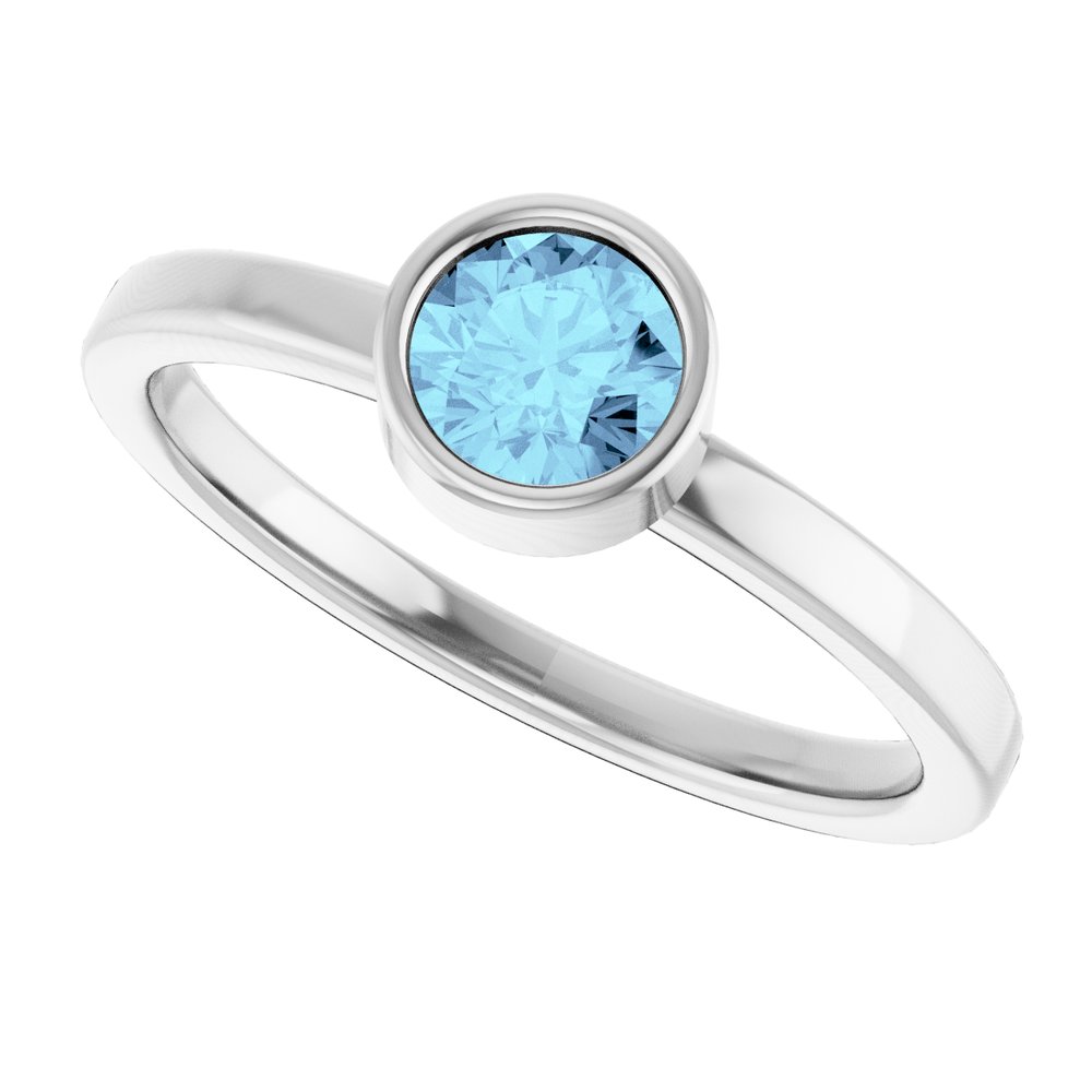 14K White Gold 5 mm Natural Aquamarine Ring