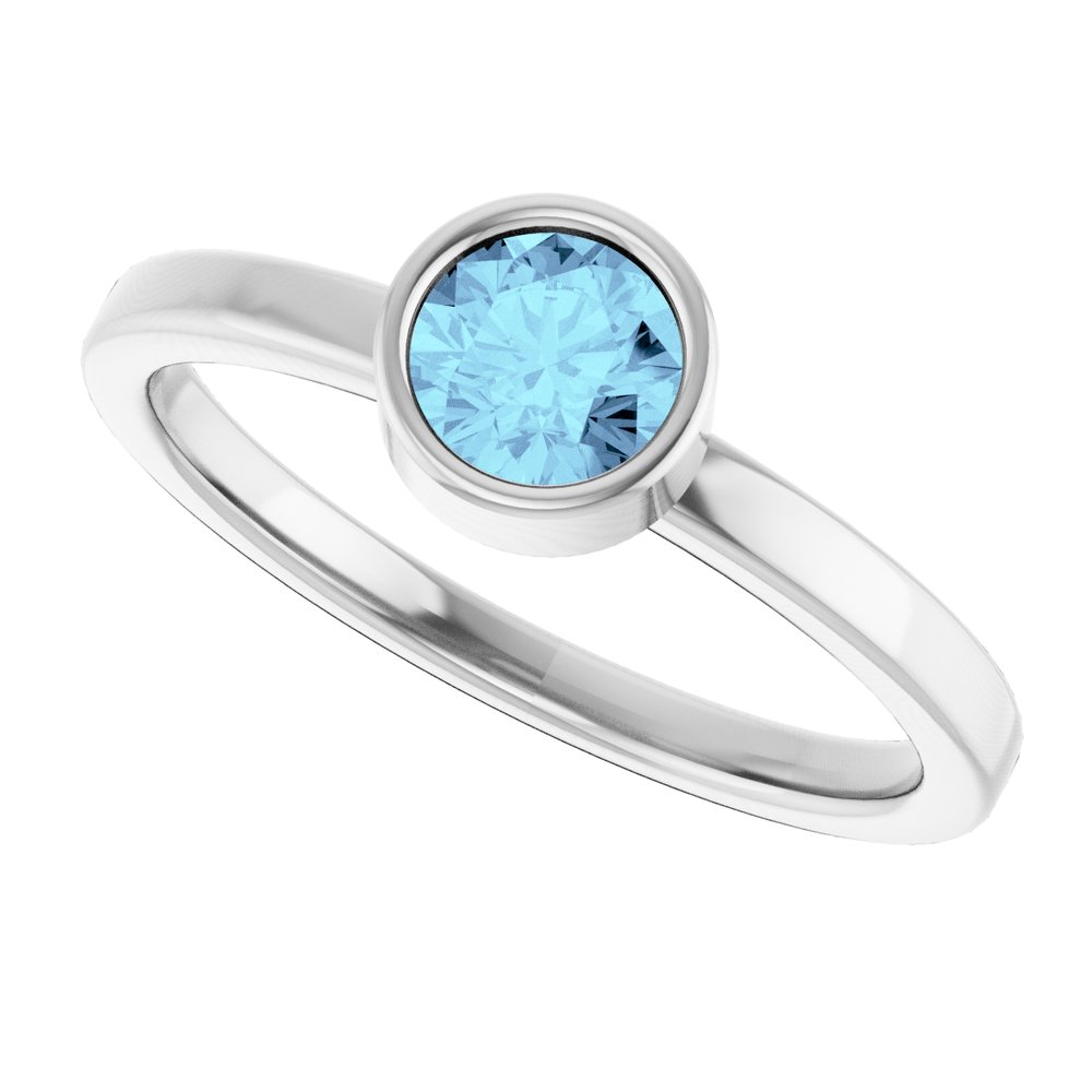 14K White 5 mm Natural Aquamarine Ring