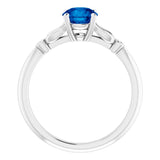 14K White Lab-Grown Blue Sapphire & .02 CTW Natural Diamond Ring