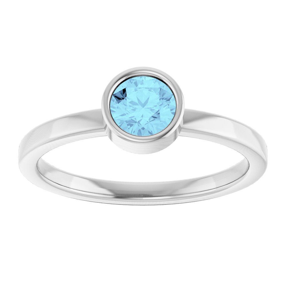 14K White 5 mm Natural Aquamarine Ring