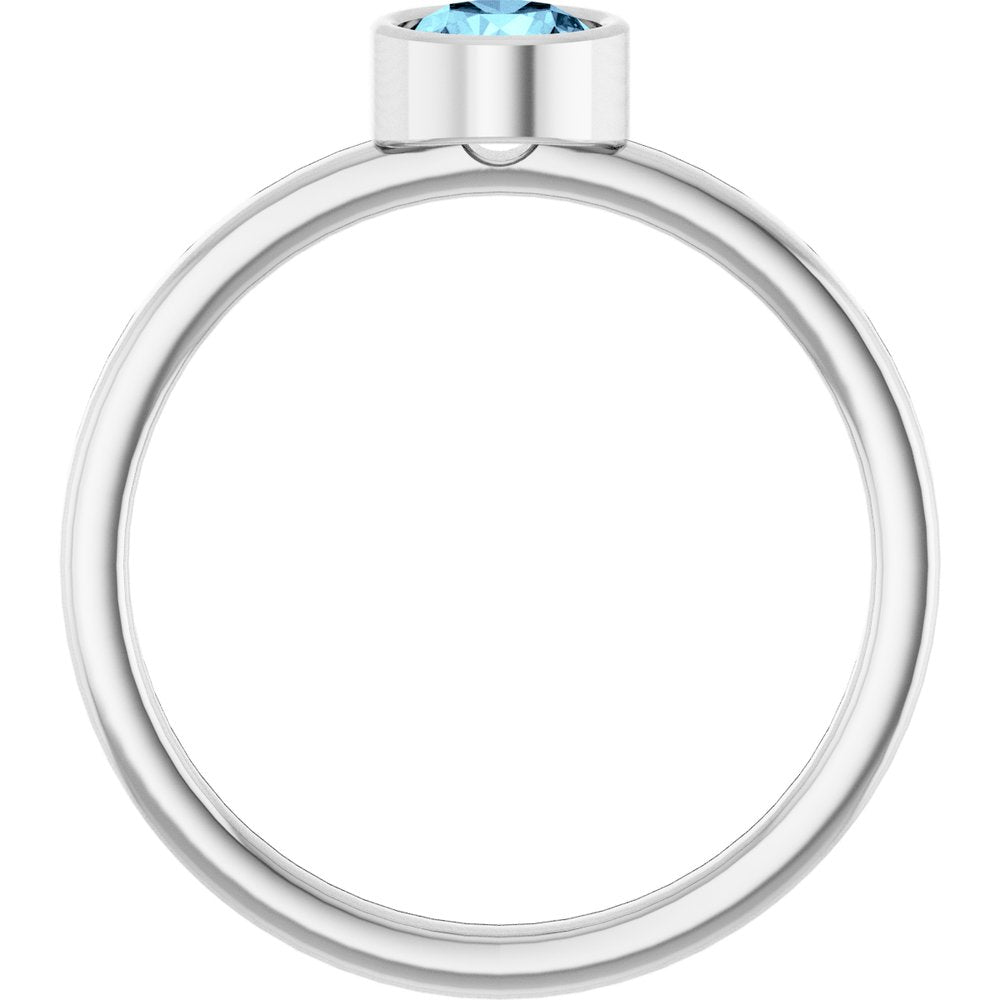14K White Gold 5 mm Natural Aquamarine Ring