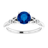 14K White Lab-Grown Blue Sapphire & .02 CTW Natural Diamond Ring