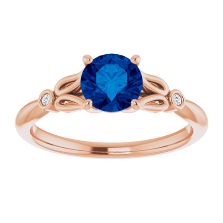 14K Rose Lab-Grown Blue Sapphire & .02 CTW Natural Diamond Ring