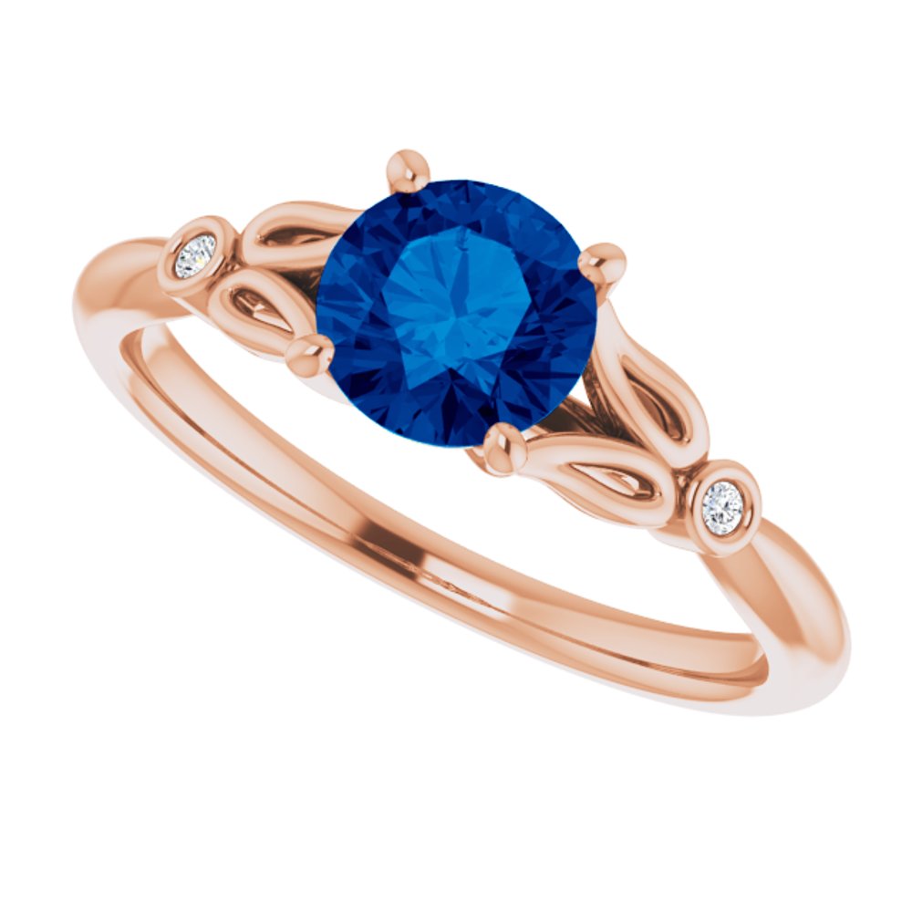 14K Rose Lab-Grown Blue Sapphire & .02 CTW Natural Diamond Ring