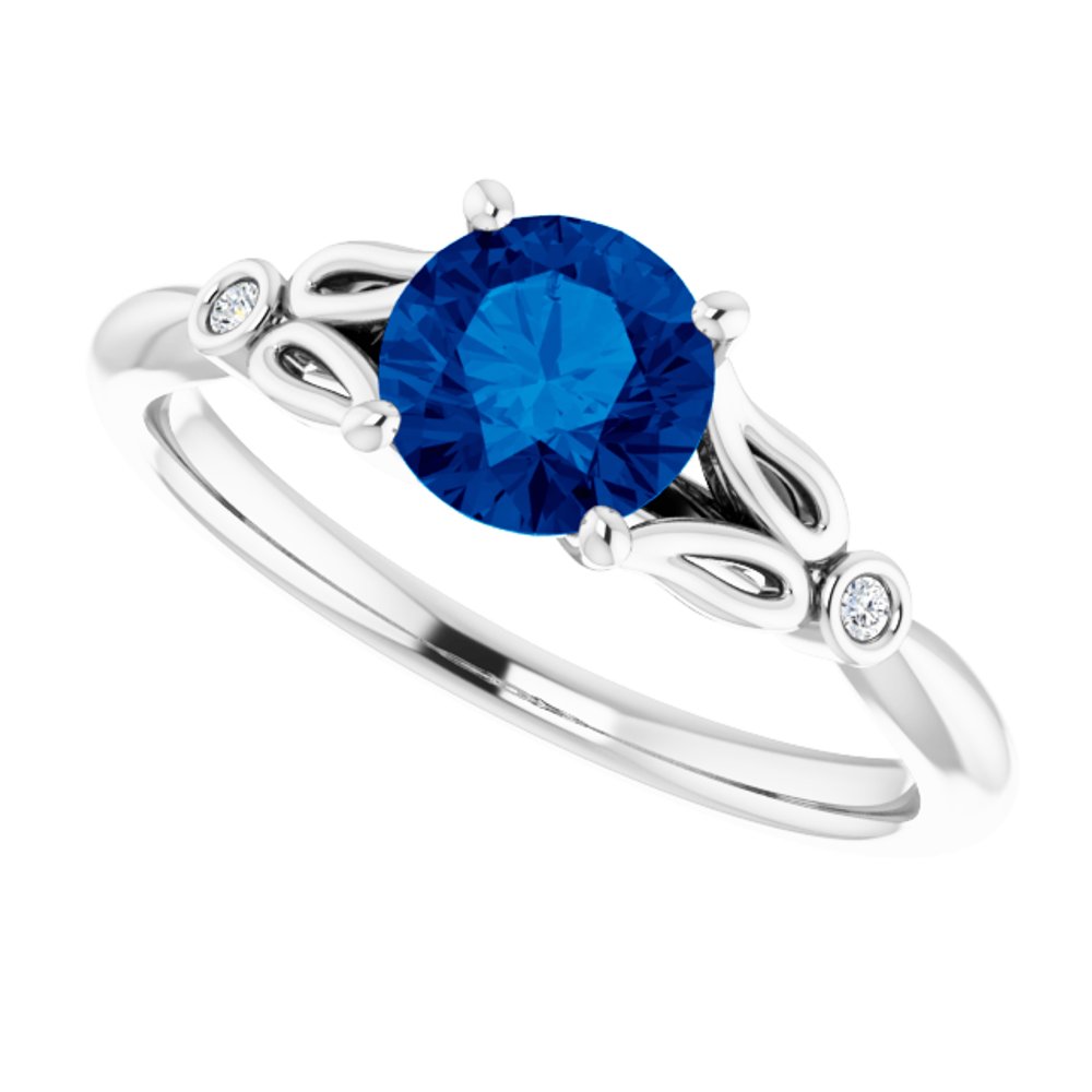 14K White Lab-Grown Blue Sapphire & .02 CTW Natural Diamond Ring