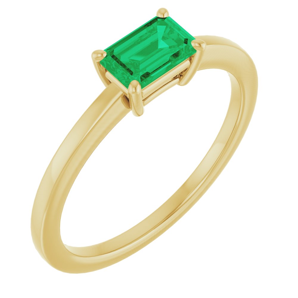 14K Yellow Gold Lab-Grown Emerald Ring 