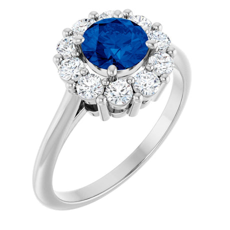 Platinum Lab-Grown Blue Sapphire & 1/2 CTW Natural Diamond Ring