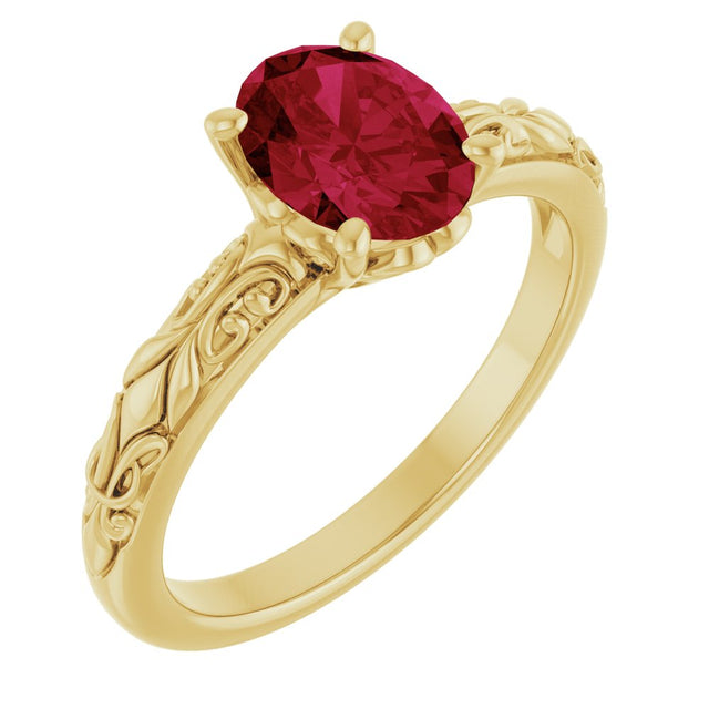 14K Yellow Gold Lab-Grown Ruby Ring