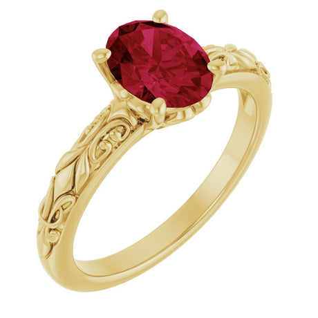 14K Yellow Gold Lab-Grown Ruby Ring