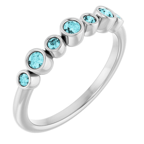 14K White Gold Natural Blue Zircon Bezel-Set Ring