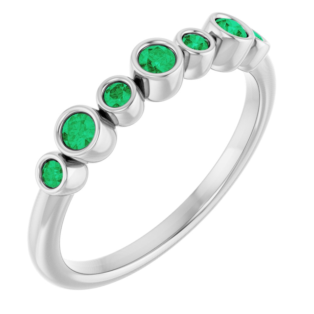 14K White Lab-Grown Emerald Bezel-Set Ring  