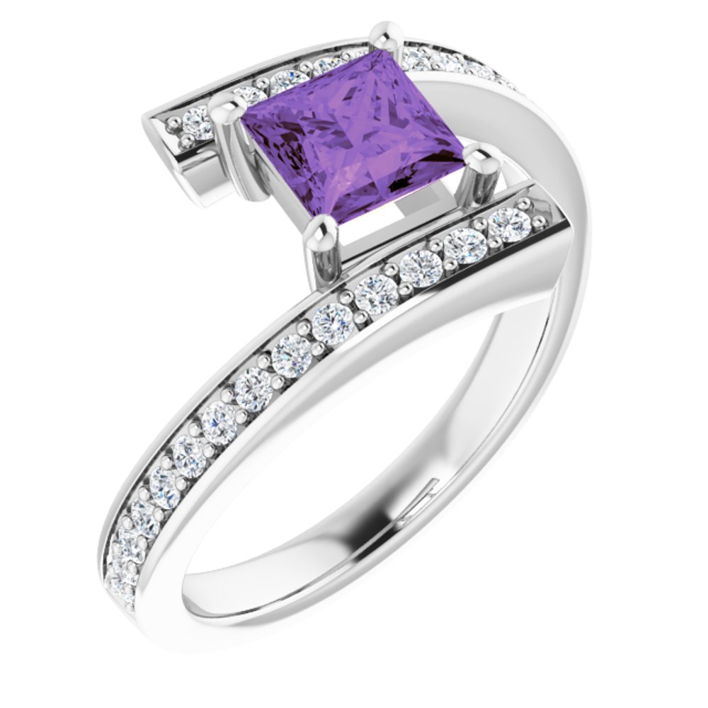 14K White Natural Amethyst & 1/4 CTW Natural Diamond Ring