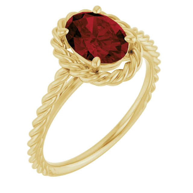 14K Yellow Natural Mozambique Garnet Rope Ring   