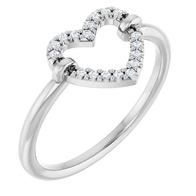 14K White Gold .07 CTW Natural Diamond Heart Ring